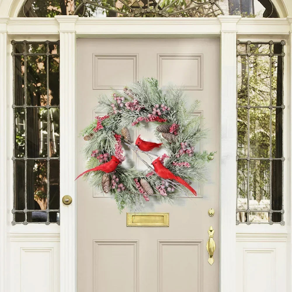 Red Cardinal Christmas Wreath With Berry And Pinecones-1