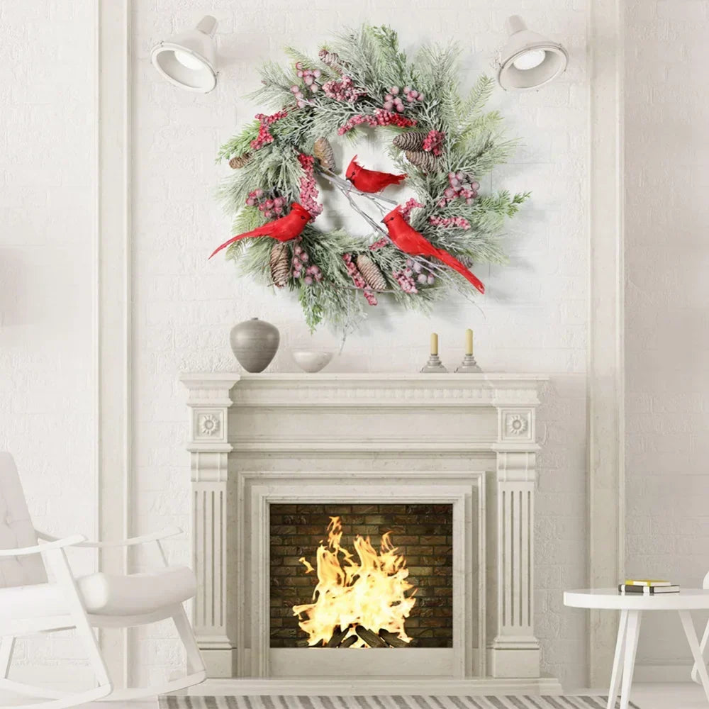 Red Cardinal Christmas Wreath With Berry And Pinecones-2