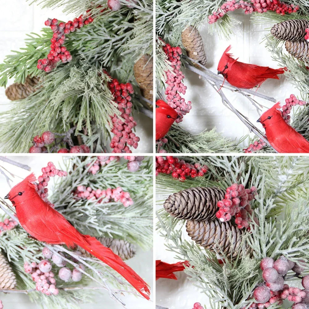 Red Cardinal Christmas Wreath With Berry And Pinecones-4
