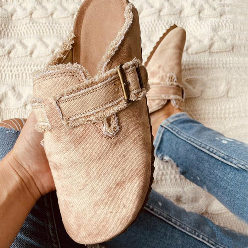 Flat Heel Round Toe Canvas Loafer Women's Vintage Clogs Jansha Store
