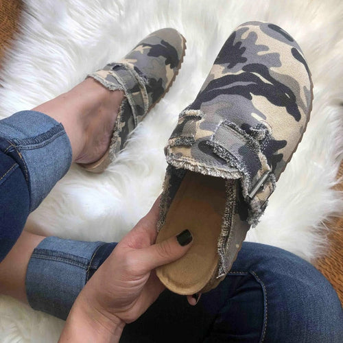 Flat Heel Round Toe Canvas Loafer Women's Vintage Clogs Jansha Store