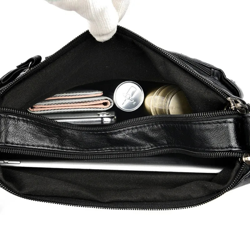 Women's Multi-Layer Leather Shoulder Crossbody Bag (Black)-2