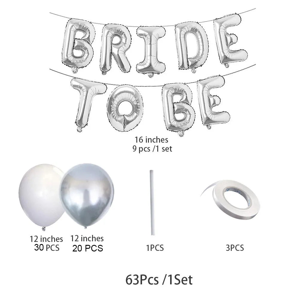 63-Piece Silver White Bride To Be Balloon Set: Bridal Bachelor Party Decorations-0