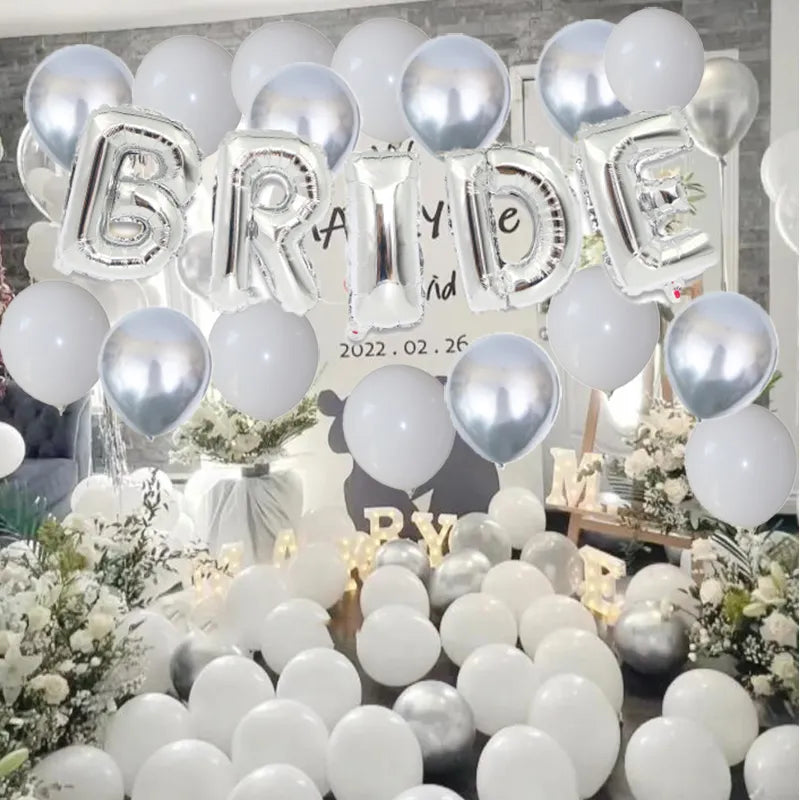 63-Piece Silver White Bride To Be Balloon Set: Bridal Bachelor Party Decorations-2