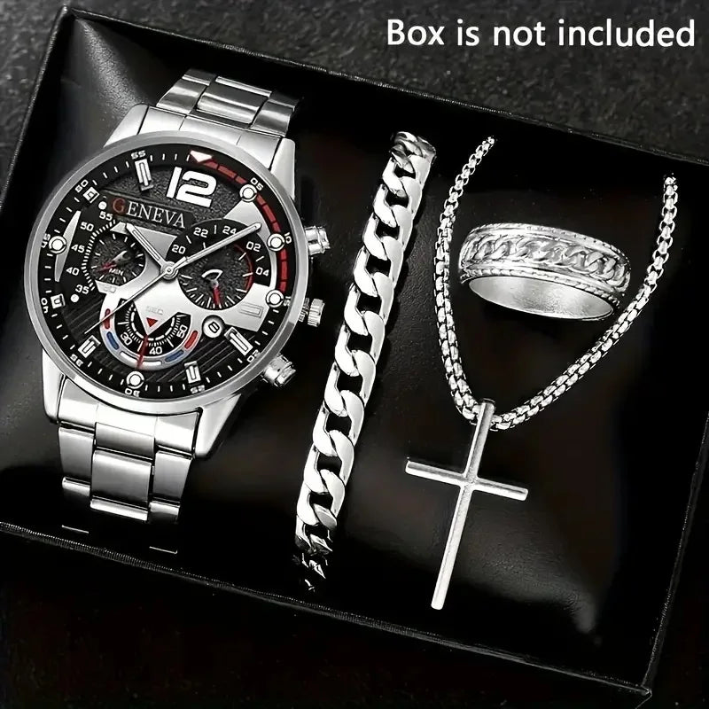 4PCS Men's Stainless Steel Quartz Watch Set (W118-C)-1