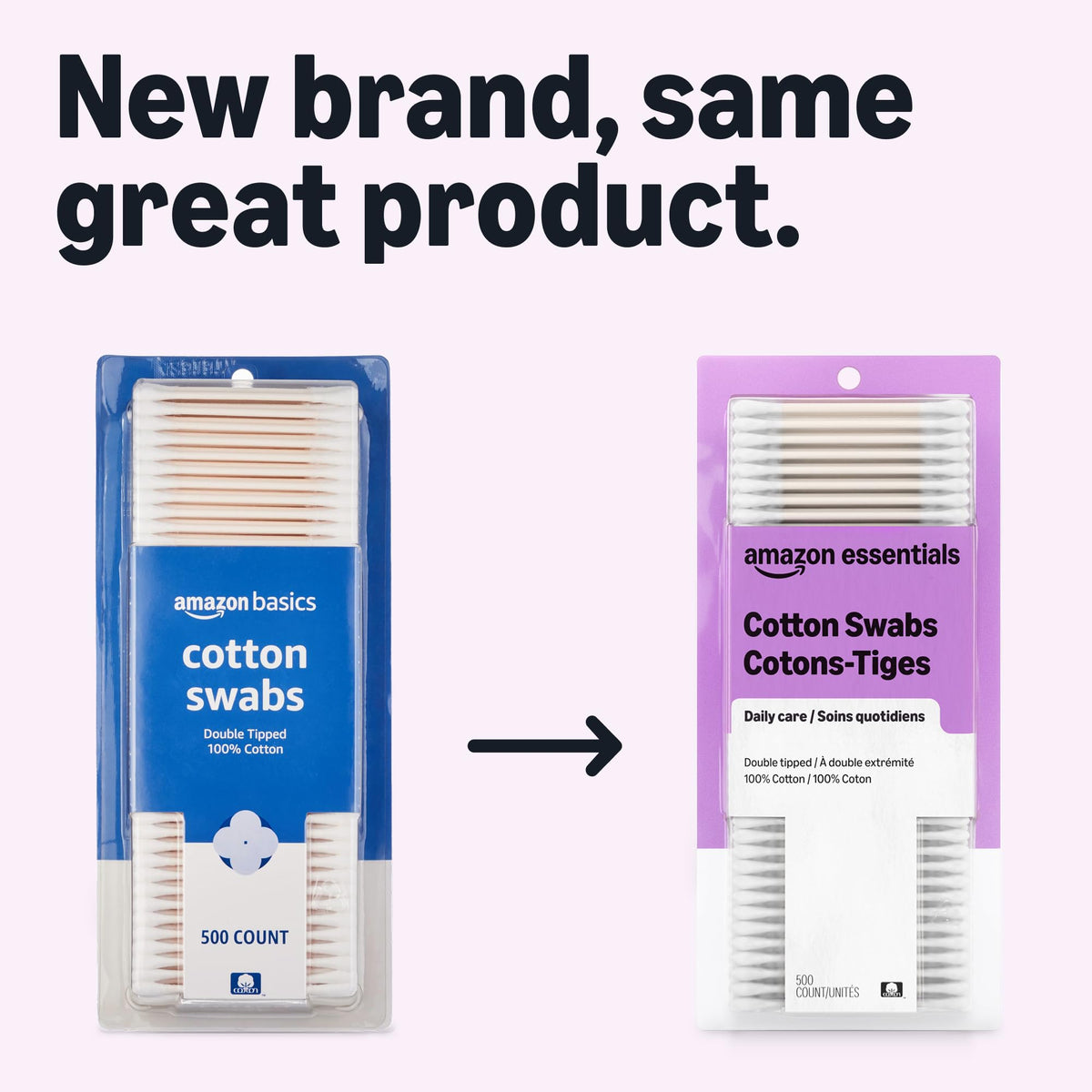 Amazon Basics Double-Tipped Cotton Swabs for Personal Hygiene and Baby Care, Cotton, Versatile, 500 Count - Jansha Store