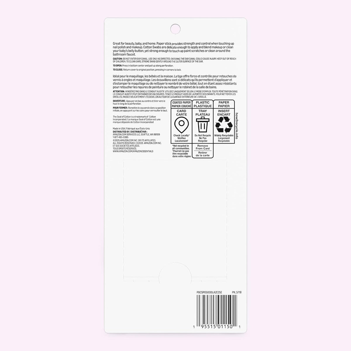 Amazon Basics Double-Tipped Cotton Swabs for Personal Hygiene and Baby Care, Cotton, Versatile, 500 Count - Jansha Store