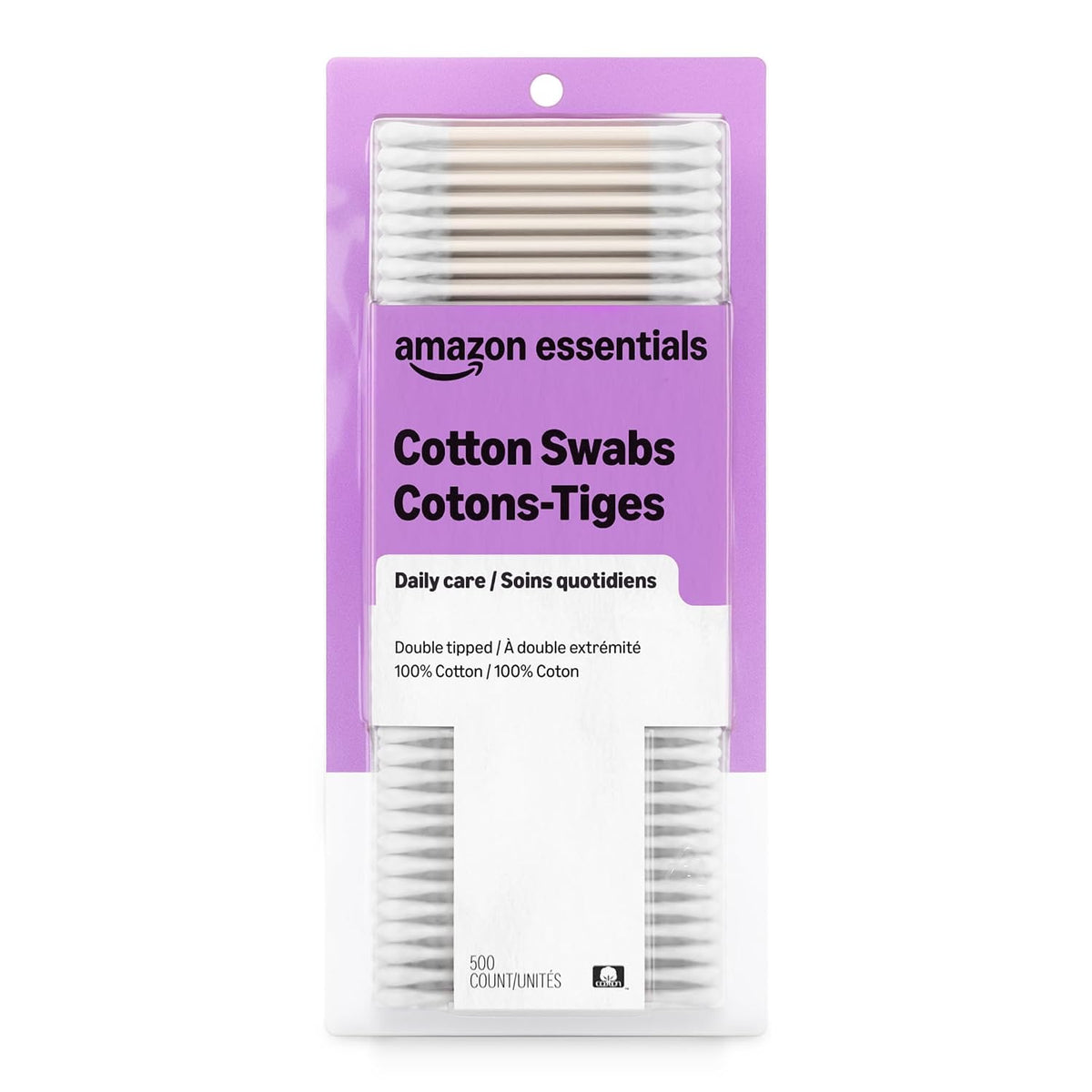Amazon Basics Double-Tipped Cotton Swabs for Personal Hygiene and Baby Care, Cotton, Versatile, 500 Count - Jansha Store