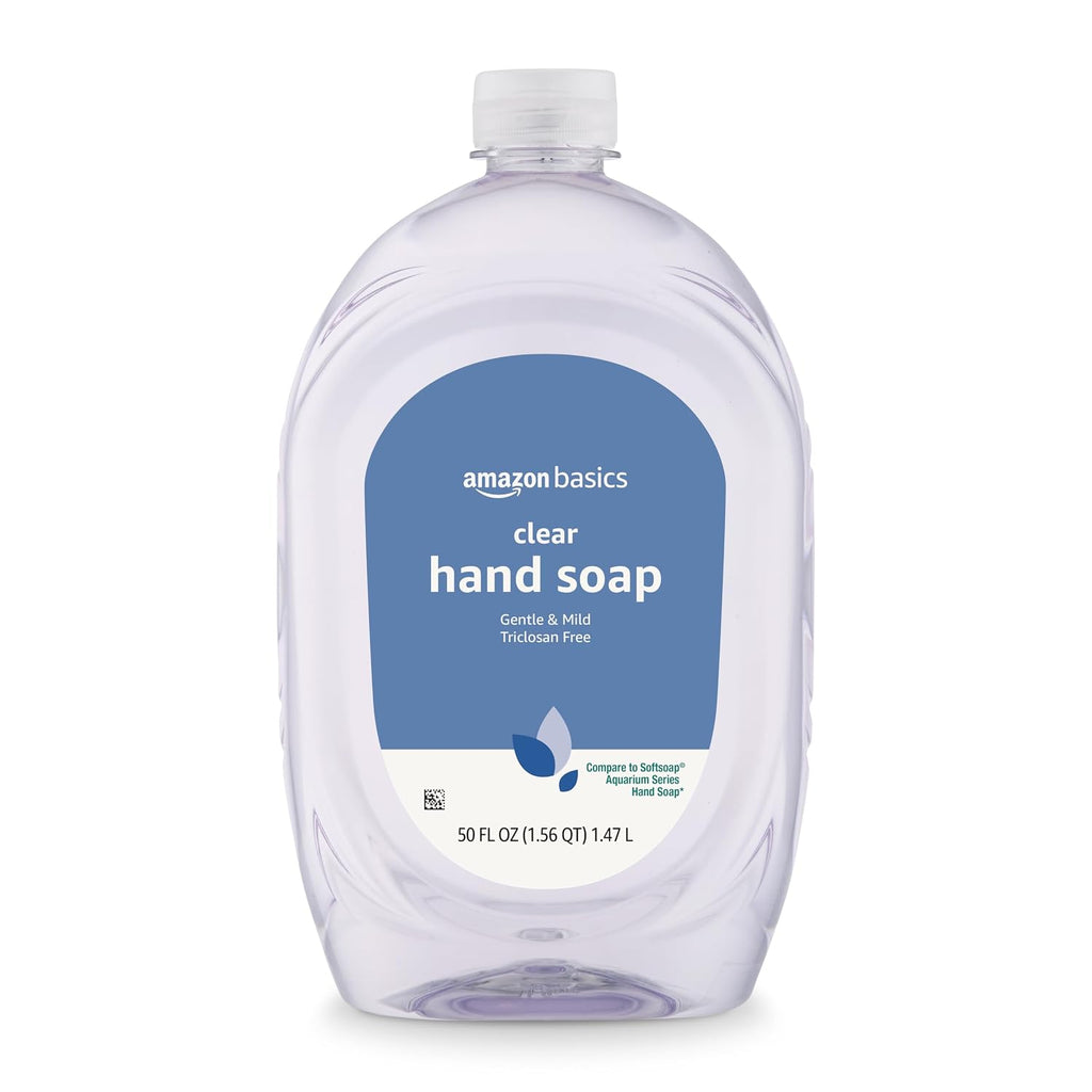 Amazon Basics Gentle & Mild Clear Liquid Hand Soap Refill, Triclosan-Free, Dermatologist-Tested, pH Balanced, Cruelty-Free, 50 Fluid Ounces, 1-Pack (Previously Solimo) - Jansha Store