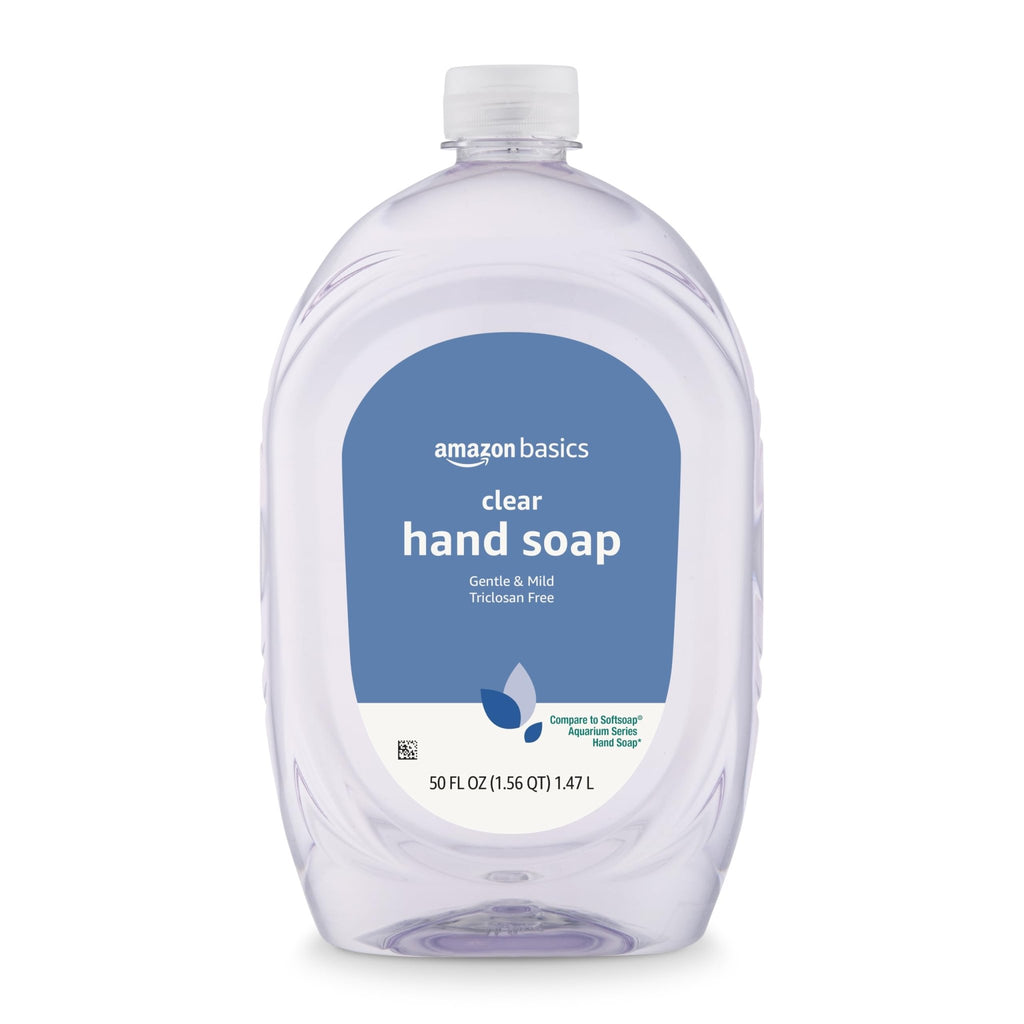 Amazon Basics Gentle & Mild Clear Liquid Hand Soap Refill, Triclosan-Free, Dermatologist-Tested, pH Balanced, Cruelty-Free, 50 Fluid Ounces, 1-Pack (Previously Solimo) - Jansha Store