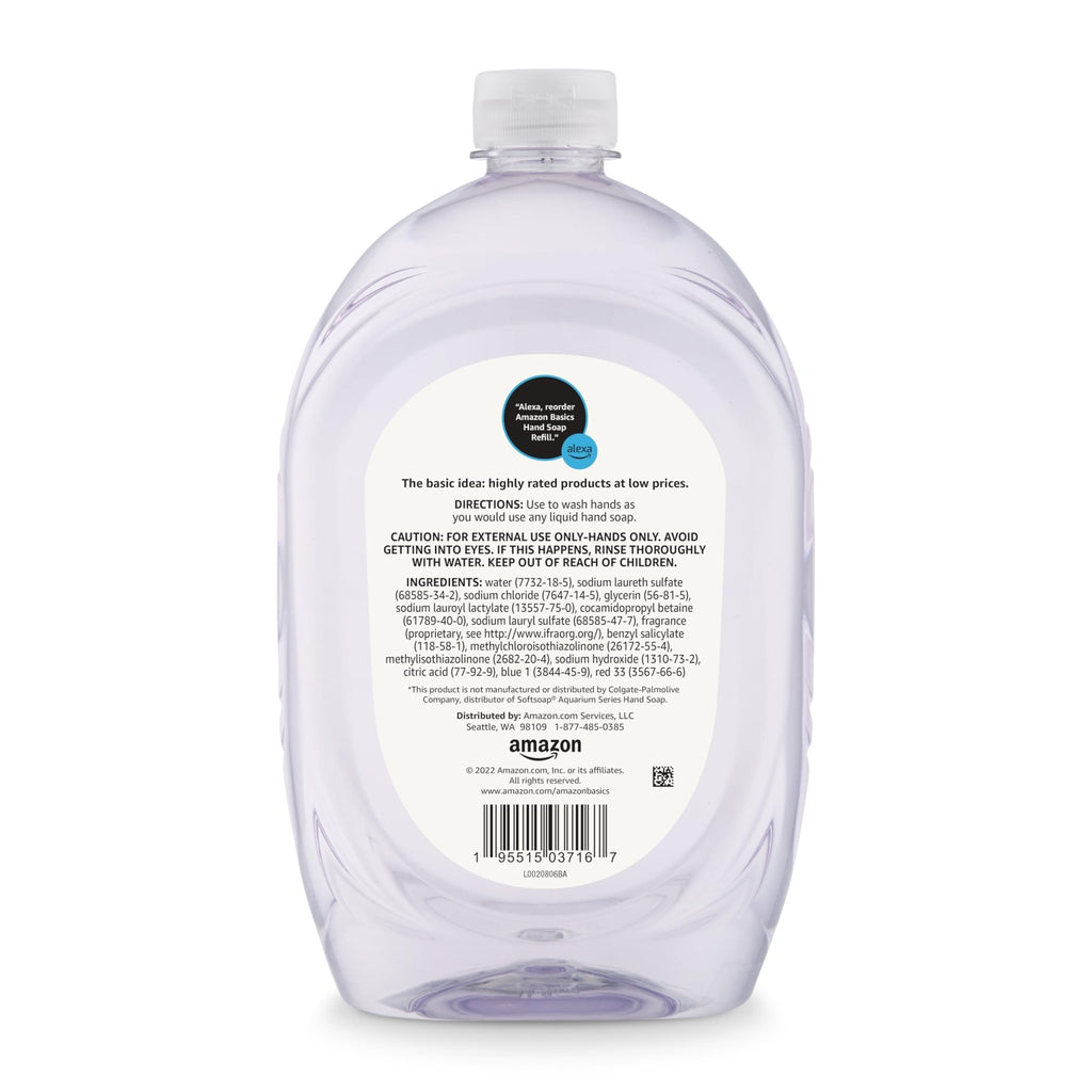Amazon Basics Gentle & Mild Clear Liquid Hand Soap Refill, Triclosan-Free, Dermatologist-Tested, pH Balanced, Cruelty-Free, 50 Fluid Ounces, 1-Pack (Previously Solimo) - Jansha Store