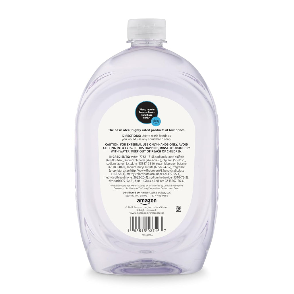 Amazon Basics Gentle & Mild Clear Liquid Hand Soap Refill, Triclosan-Free, Dermatologist-Tested, pH Balanced, Cruelty-Free, 50 Fluid Ounces, 1-Pack (Previously Solimo) - Jansha Store