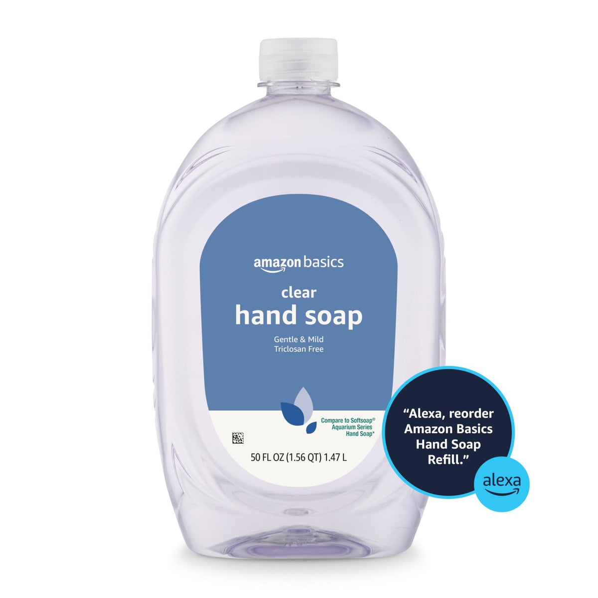 Amazon Basics Gentle & Mild Clear Liquid Hand Soap Refill, Triclosan-Free, Dermatologist-Tested, pH Balanced, Cruelty-Free, 50 Fluid Ounces, 1-Pack (Previously Solimo) - Jansha Store