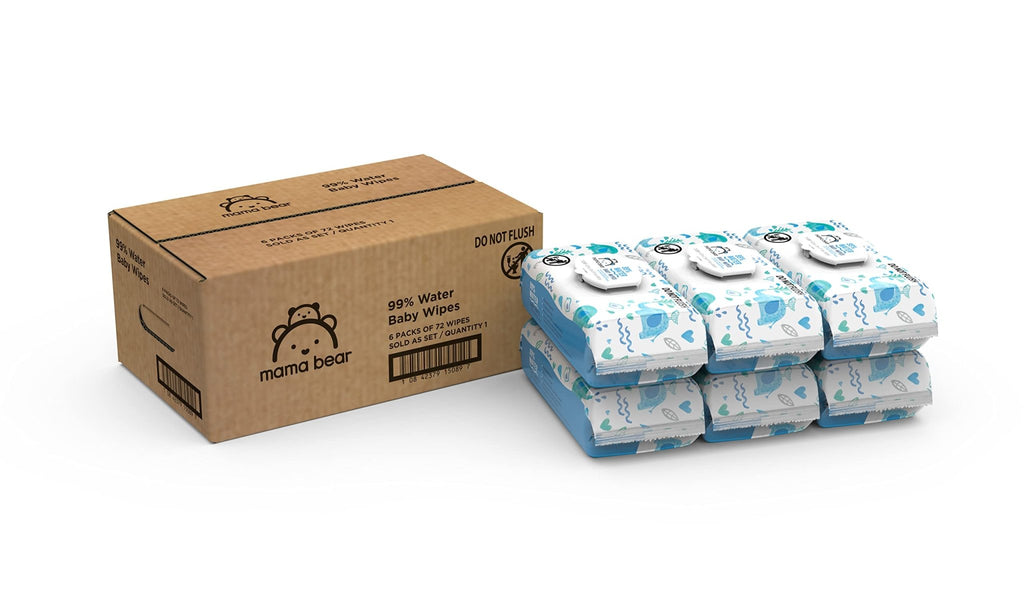 Amazon Brand - Mama Bear 99% Water Baby Wipes, Hypoallergenic, Fragrance Free,72 Count (Pack of 6) - Jansha Store