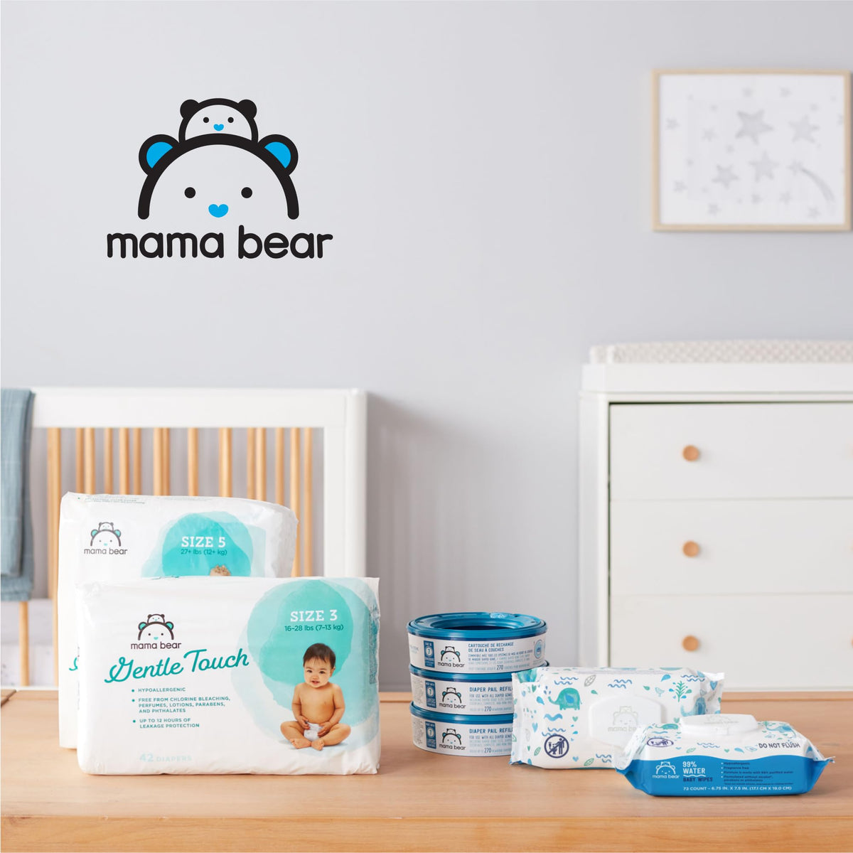 Amazon Brand - Mama Bear 99% Water Baby Wipes, Hypoallergenic, Fragrance Free,72 Count (Pack of 6) - Jansha Store