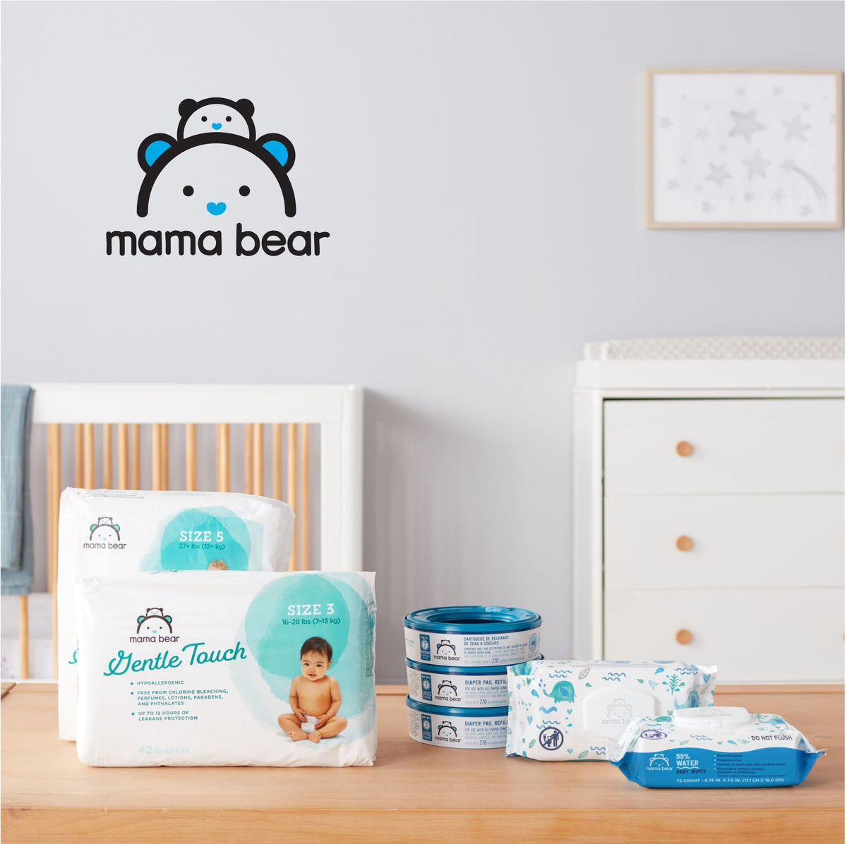 Amazon Brand - Mama Bear 99% Water Baby Wipes, Hypoallergenic, Fragrance Free,72 Count (Pack of 6) - Jansha Store