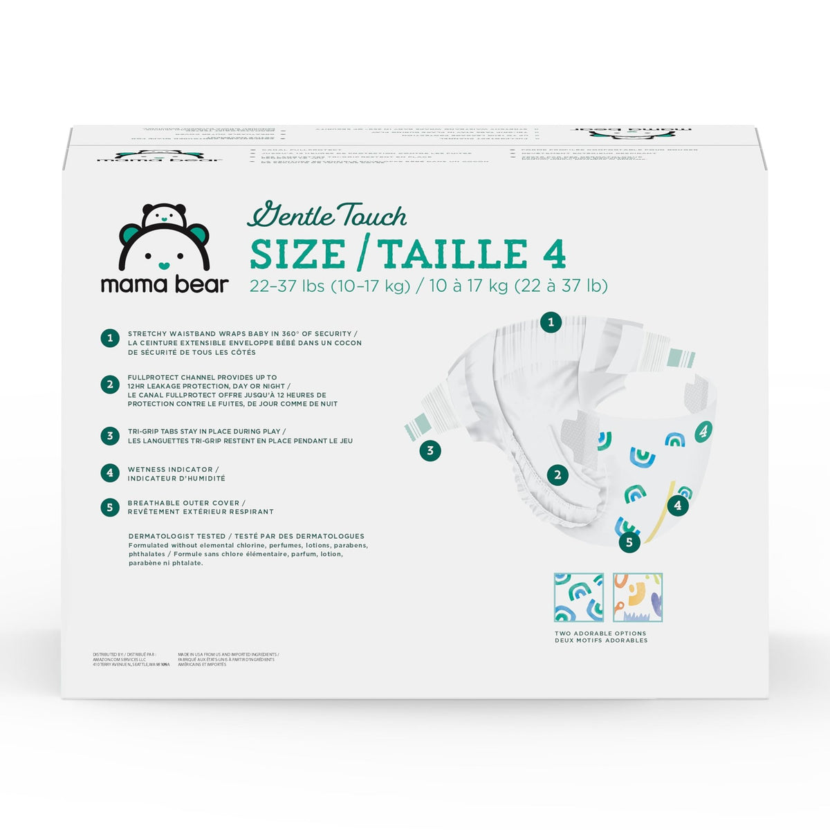 Amazon Brand - Mama Bear Gentle Touch Baby Diapers, Size 5, 27+ lb, Leak Protection, 12 Hours Protection, Wetness Indicator, Hypoallergenic, 132 Count (4 packs of 33) - Jansha Store