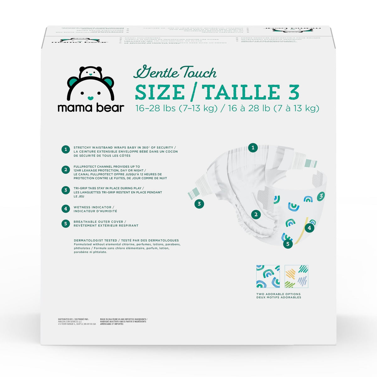 Amazon Brand - Mama Bear Gentle Touch Baby Diapers, Size 5, 27+ lb, Leak Protection, 12 Hours Protection, Wetness Indicator, Hypoallergenic, 132 Count (4 packs of 33) - Jansha Store
