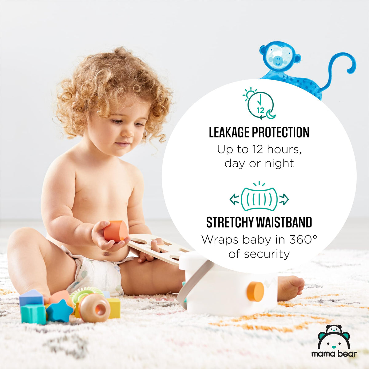 Amazon Brand - Mama Bear Gentle Touch Baby Diapers, Size 5, 27+ lb, Leak Protection, 12 Hours Protection, Wetness Indicator, Hypoallergenic, 132 Count (4 packs of 33) - Jansha Store