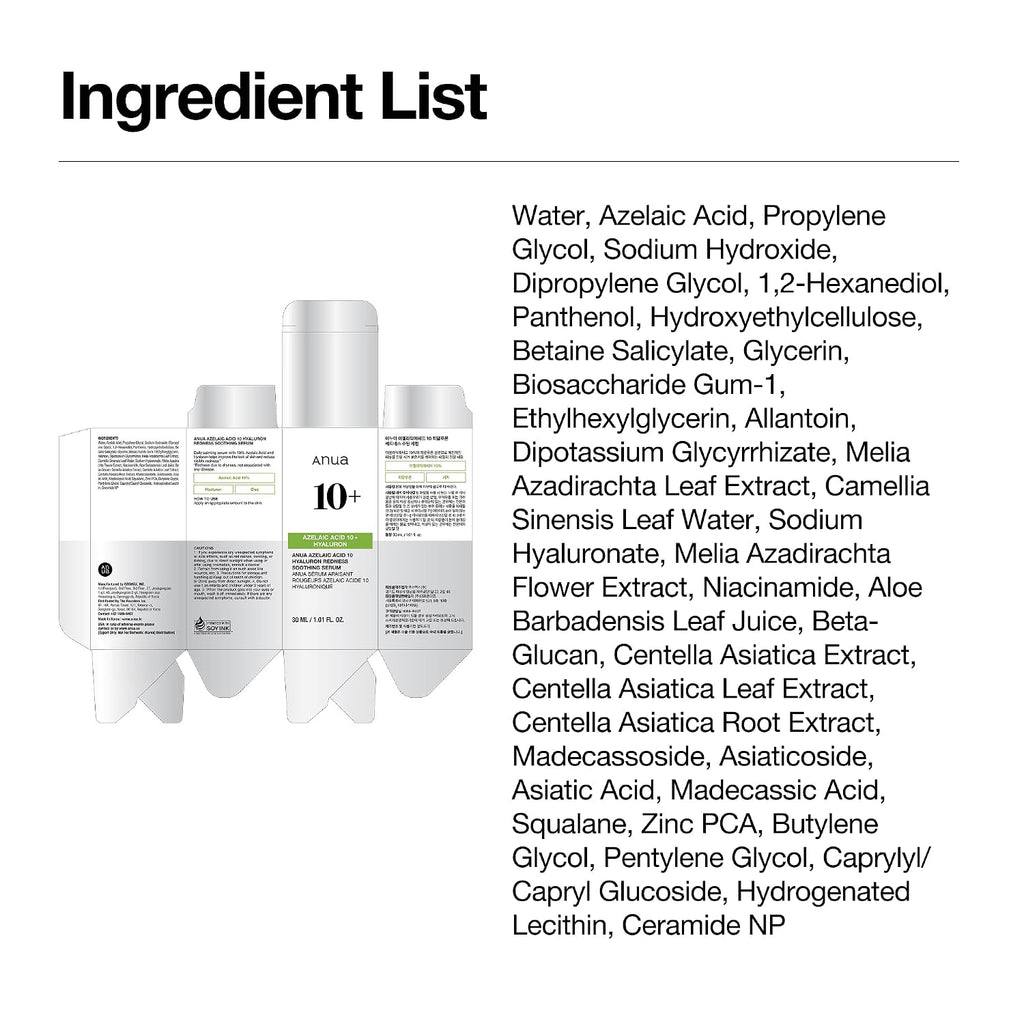 Anua Azelaic Acid 10 Hyaluron Redness Soothing Serum, 1.01 fl oz - Jansha Store