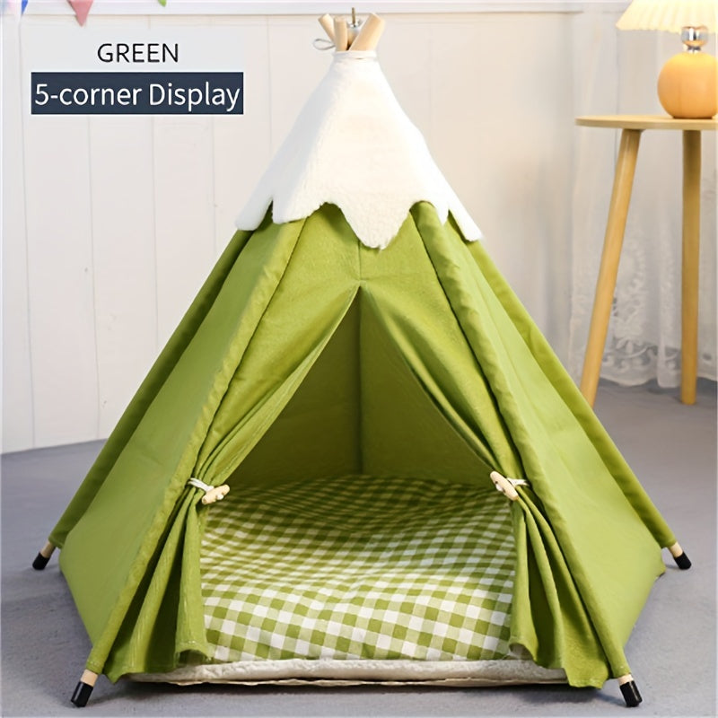 Wooden Cat Villa Tent with Bed-1