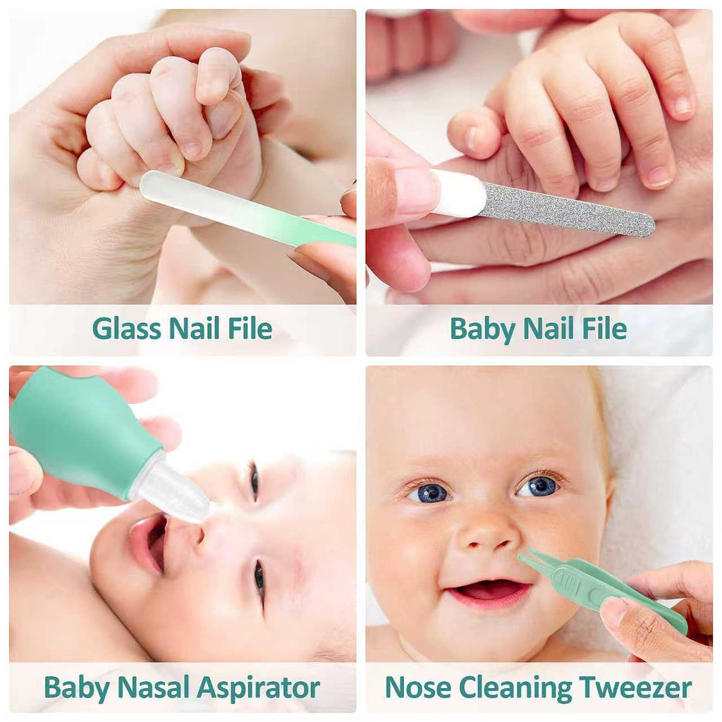 Baby Grooming Kit, Infant Safety Care Set with Hair Brush Comb Nail Clipper Nasal Aspirator,Baby Essentials Kit for Newborn Girls Boys (Grey White) - Jansha Store