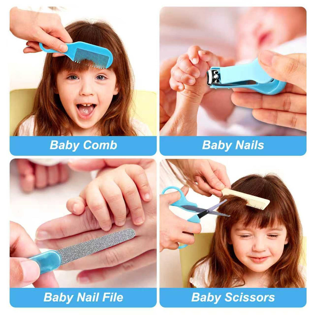 Baby Grooming Kit, Infant Safety Care Set with Hair Brush Comb Nail Clipper Nasal Aspirator,Baby Essentials Kit for Newborn Girls Boys (Grey White) - Jansha Store