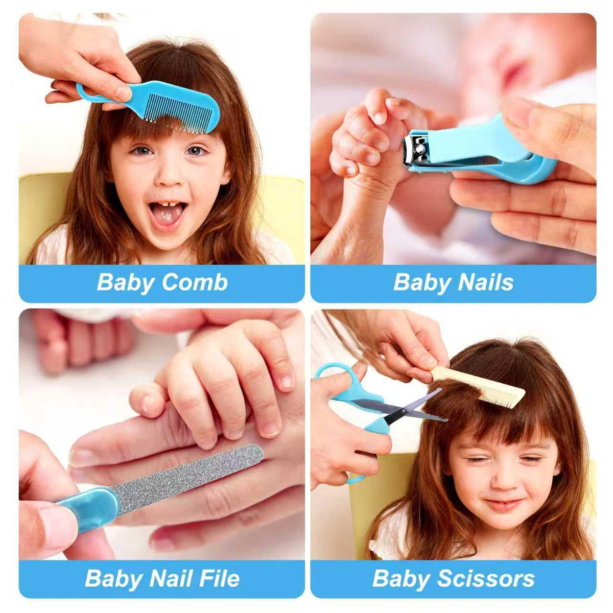 Baby Grooming Kit, Infant Safety Care Set with Hair Brush Comb Nail Clipper Nasal Aspirator,Baby Essentials Kit for Newborn Girls Boys (Grey White) - Jansha Store