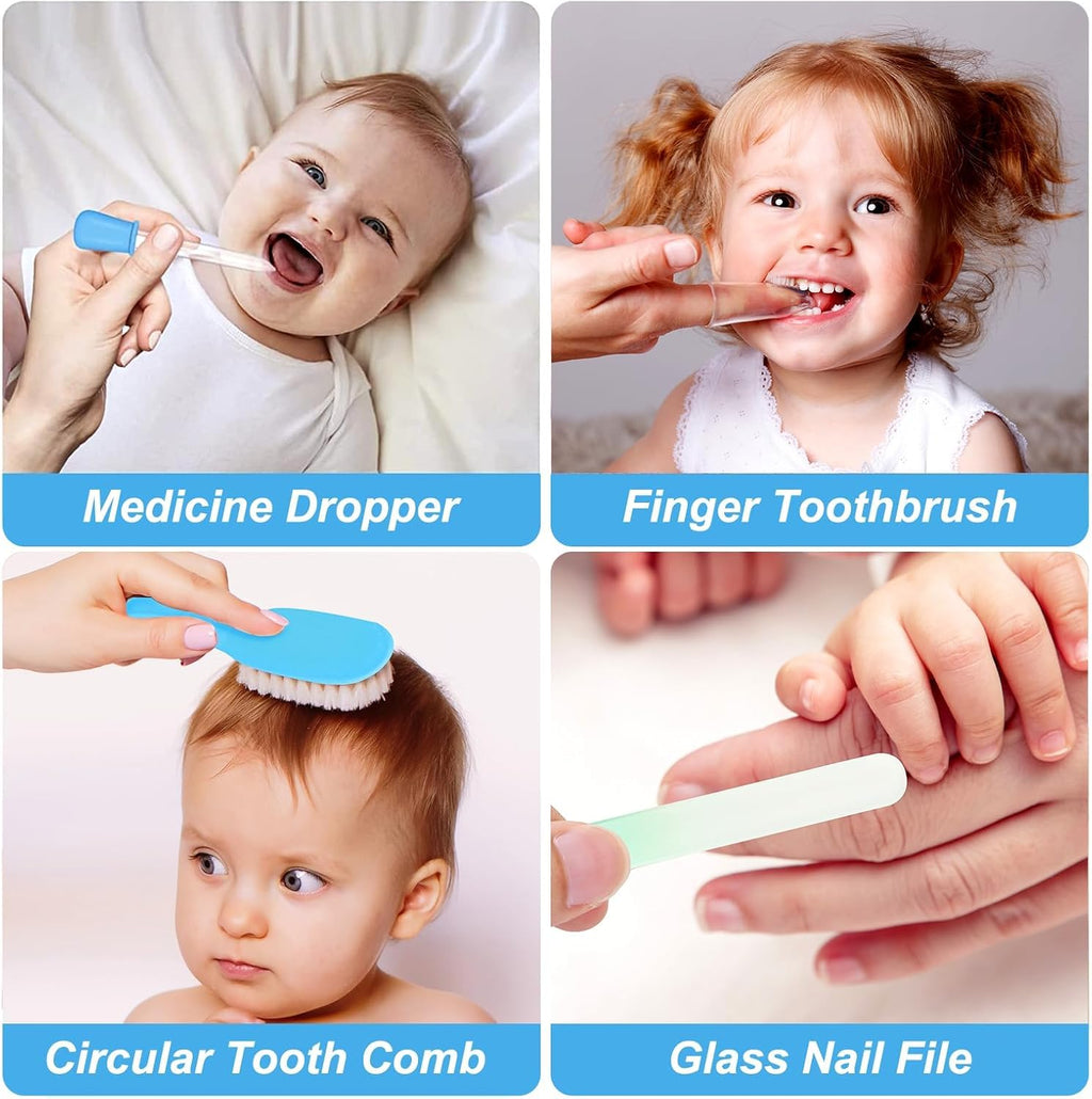 Baby Grooming Kit, Infant Safety Care Set with Hair Brush Comb Nail Clipper Nasal Aspirator,Baby Essentials Kit for Newborn Girls Boys (Grey White) - Jansha Store