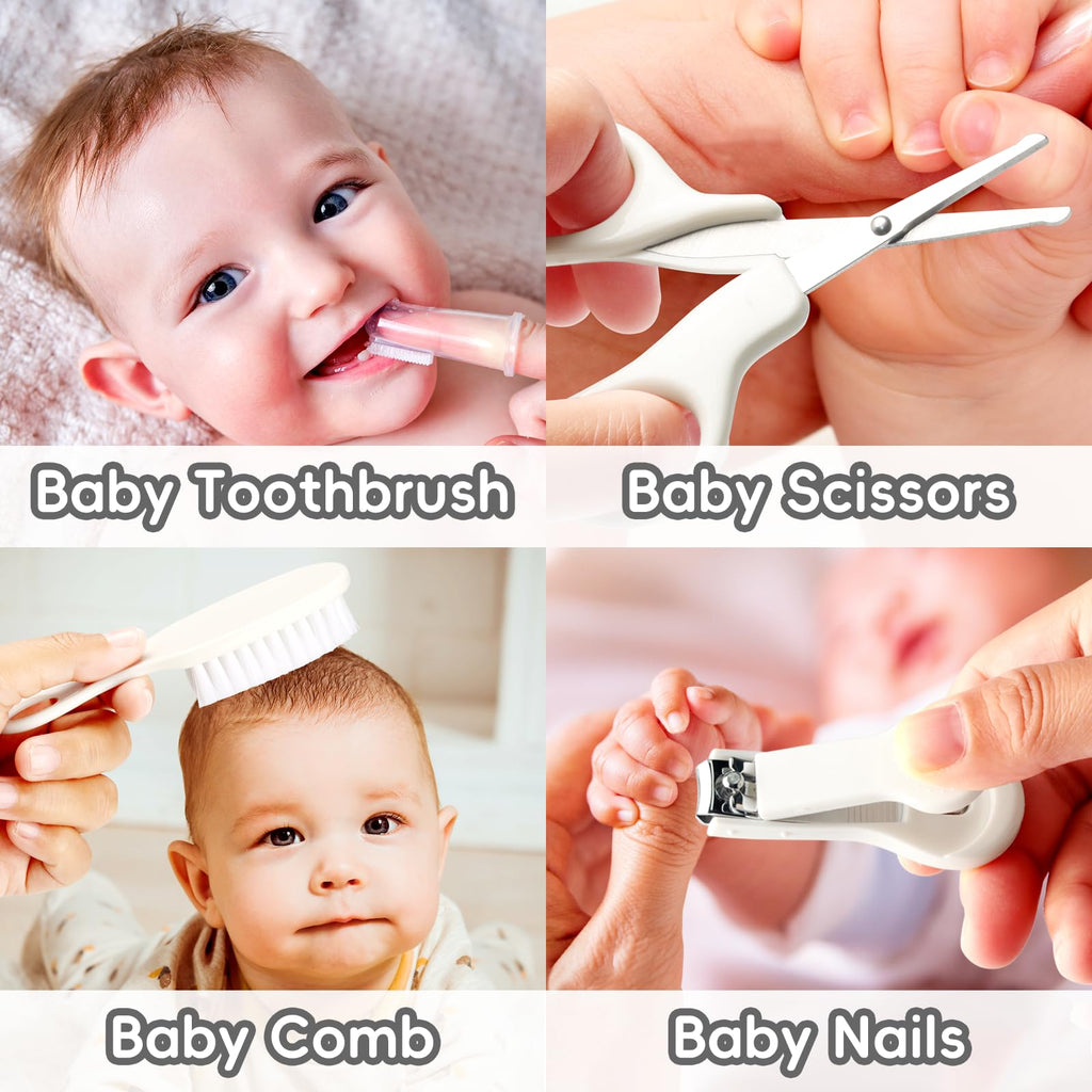 Baby Grooming Kit, Infant Safety Care Set with Hair Brush Comb Nail Clipper Nasal Aspirator,Baby Essentials Kit for Newborn Girls Boys (Grey White) - Jansha Store