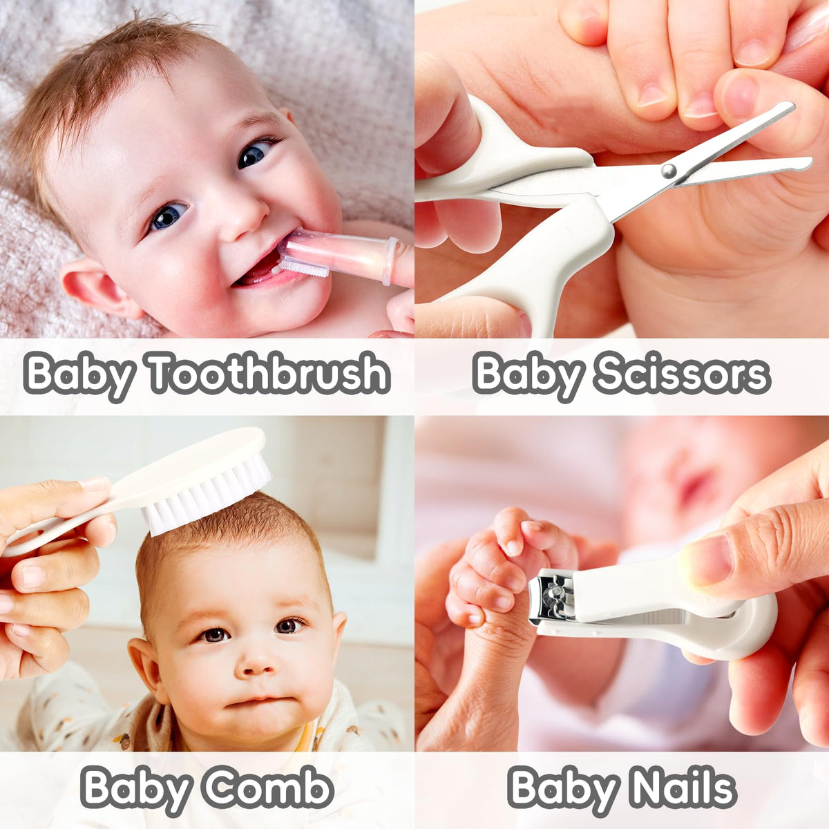 Baby Grooming Kit, Infant Safety Care Set with Hair Brush Comb Nail Clipper Nasal Aspirator,Baby Essentials Kit for Newborn Girls Boys (Grey White) - Jansha Store