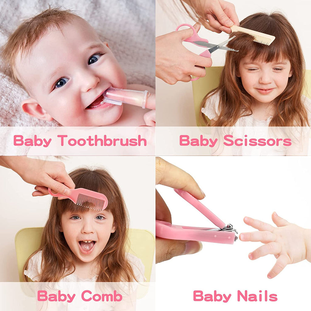 Baby Grooming Kit, Infant Safety Care Set with Hair Brush Comb Nail Clipper Nasal Aspirator,Baby Essentials Kit for Newborn Girls Boys (Grey White) - Jansha Store