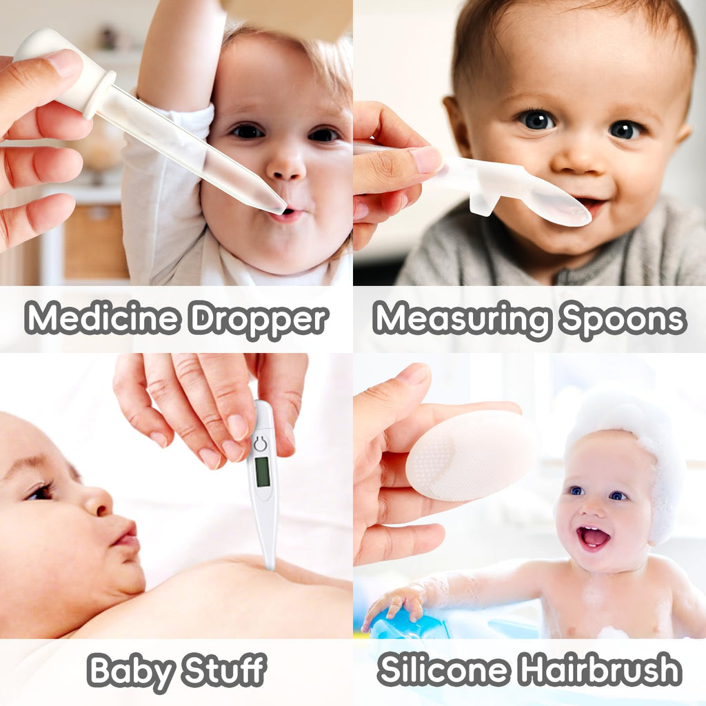 Baby Grooming Kit, Infant Safety Care Set with Hair Brush Comb Nail Clipper Nasal Aspirator,Baby Essentials Kit for Newborn Girls Boys (Grey White) - Jansha Store