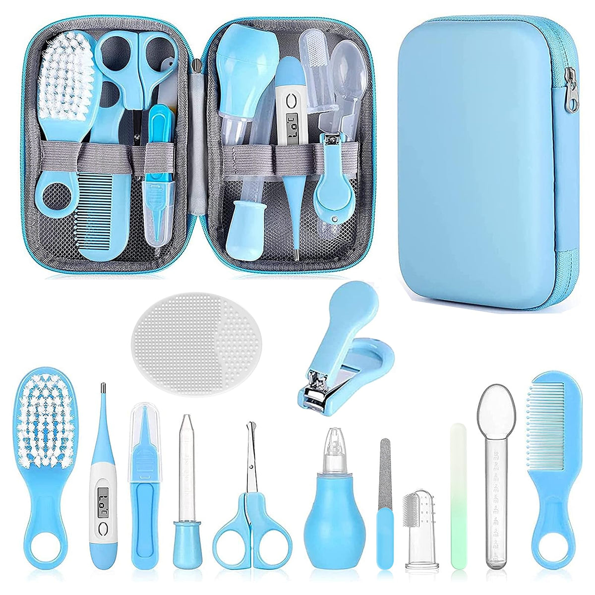Baby Grooming Kit, Infant Safety Care Set with Hair Brush Comb Nail Clipper Nasal Aspirator,Baby Essentials Kit for Newborn Girls Boys (Grey White) - Jansha Store