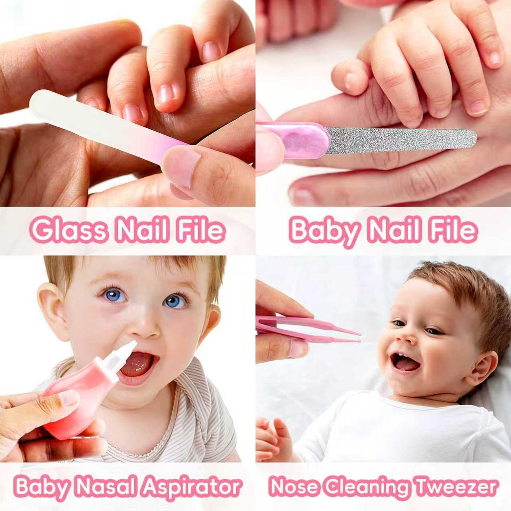 Baby Grooming Kit, Infant Safety Care Set with Hair Brush Comb Nail Clipper Nasal Aspirator,Baby Essentials Kit for Newborn Girls Boys (Grey White) - Jansha Store