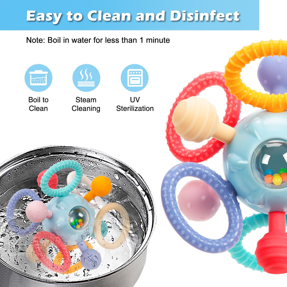 Baby Montessori Sensory Teething Toy 0-6 6-12 Months, Teether Ball & Rattle - Jansha Store