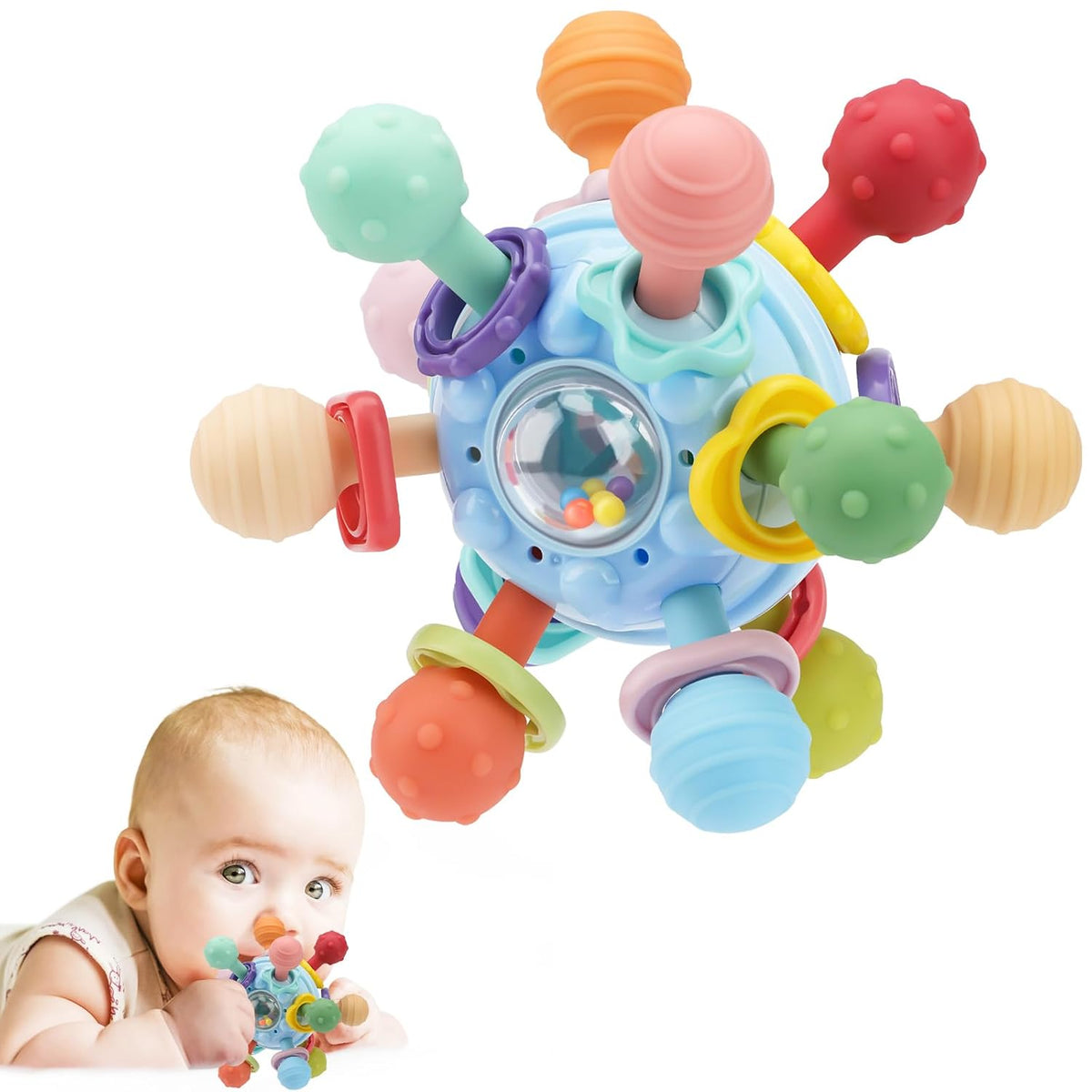Baby Montessori Sensory Teething Toy 0-6 6-12 Months, Teether Ball & Rattle - Jansha Store