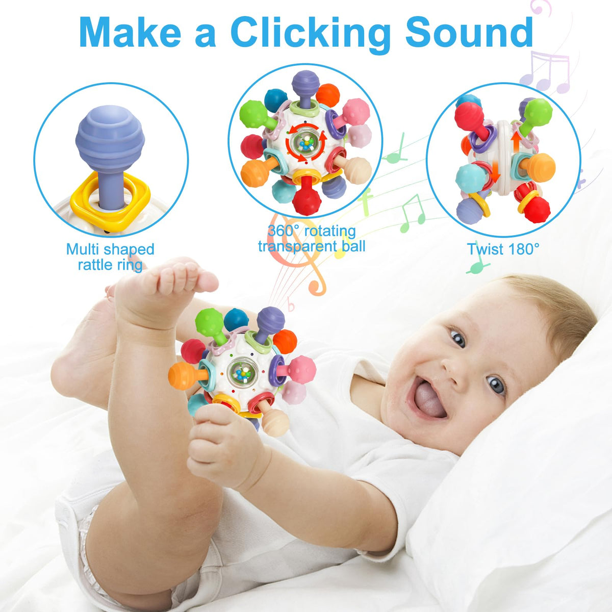 Baby Montessori Sensory Teething Toy 0-6 6-12 Months, Teether Ball & Rattle - Jansha Store