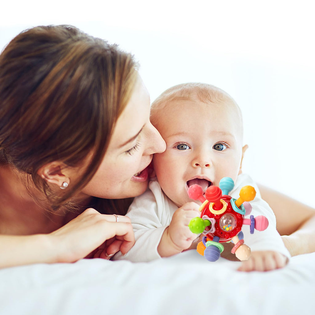 Baby Montessori Sensory Teething Toy 0-6 6-12 Months, Teether Ball & Rattle - Jansha Store