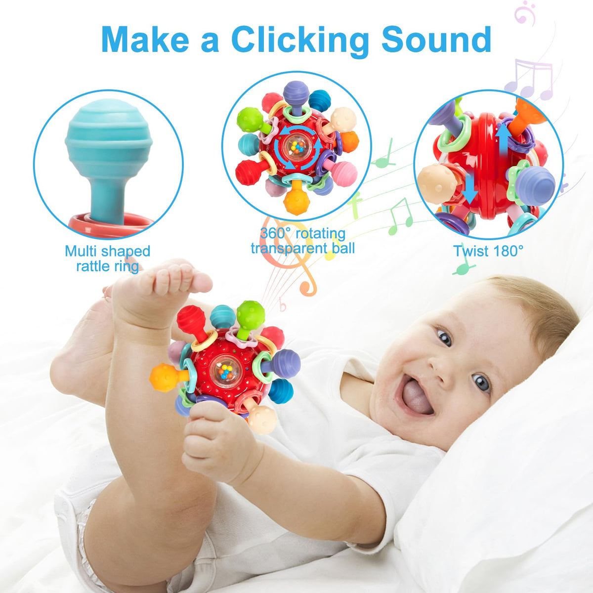 Baby Montessori Sensory Teething Toy 0-6 6-12 Months, Teether Ball & Rattle - Jansha Store
