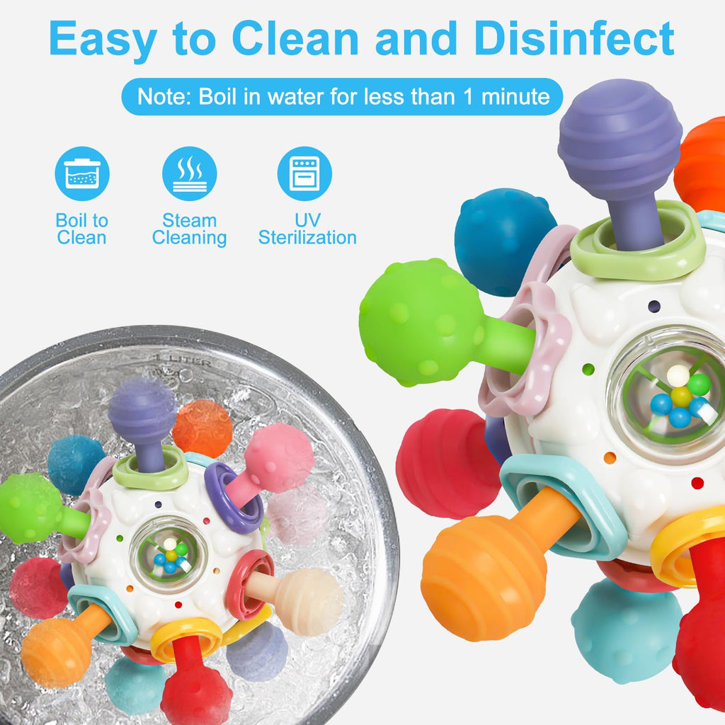 Baby Montessori Sensory Teething Toy 0-6 6-12 Months, Teether Ball & Rattle - Jansha Store