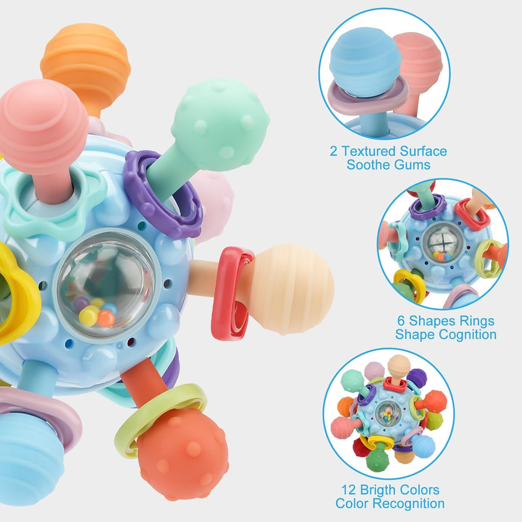Baby Montessori Sensory Teething Toy 0-6 6-12 Months, Teether Ball & Rattle - Jansha Store