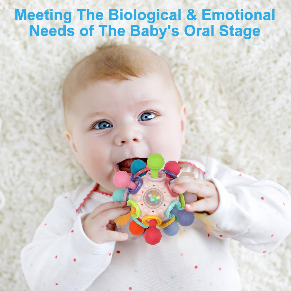 Baby Montessori Sensory Teething Toy 0-6 6-12 Months, Teether Ball & Rattle - Jansha Store