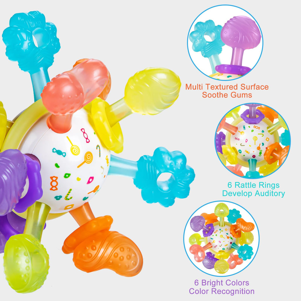 Baby Montessori Sensory Teething Toy 0-6 6-12 Months, Teether Ball & Rattle - Jansha Store