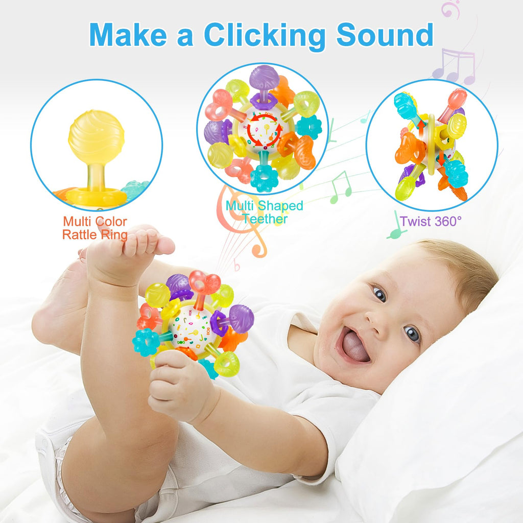 Baby Montessori Sensory Teething Toy 0-6 6-12 Months, Teether Ball & Rattle - Jansha Store