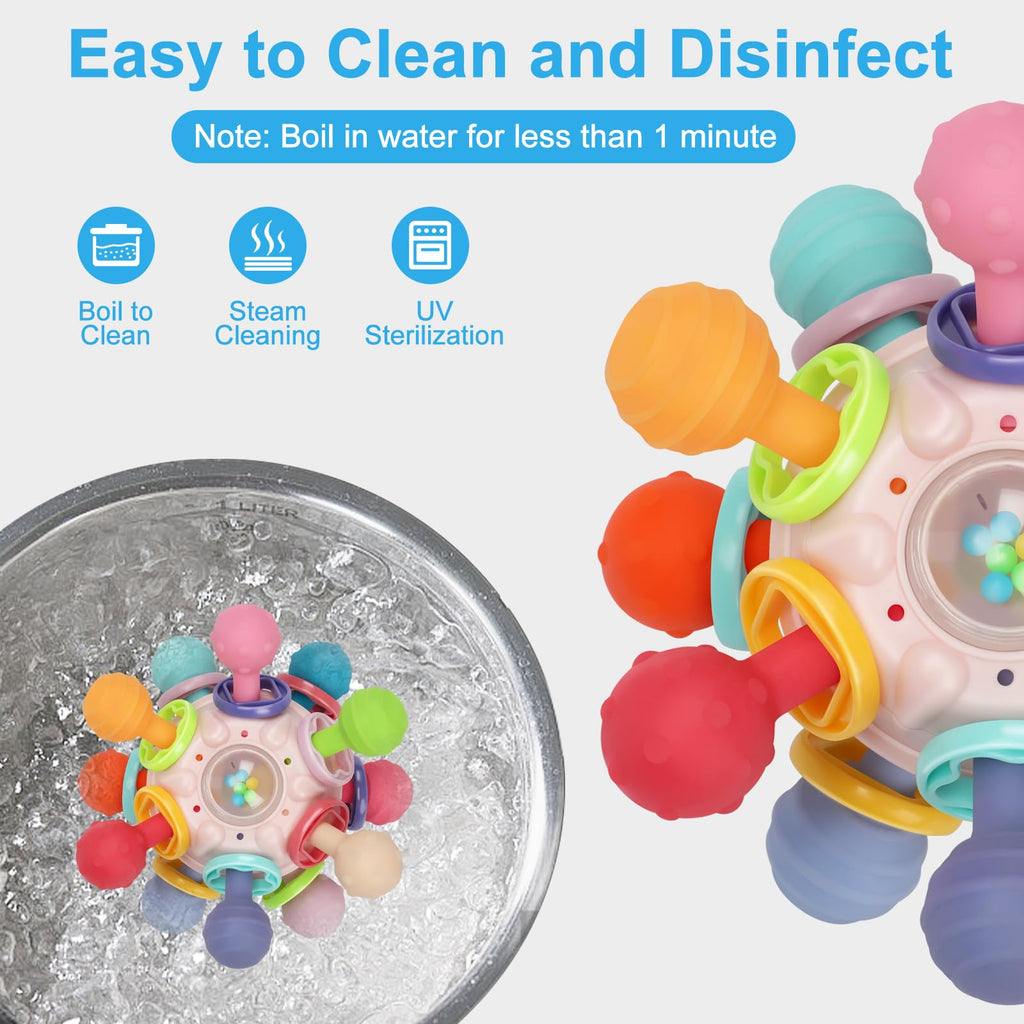 Baby Montessori Sensory Teething Toy 0-6 6-12 Months, Teether Ball & Rattle - Jansha Store