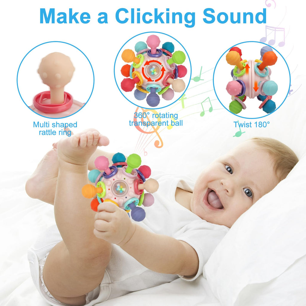 Baby Montessori Sensory Teething Toy 0-6 6-12 Months, Teether Ball & Rattle - Jansha Store