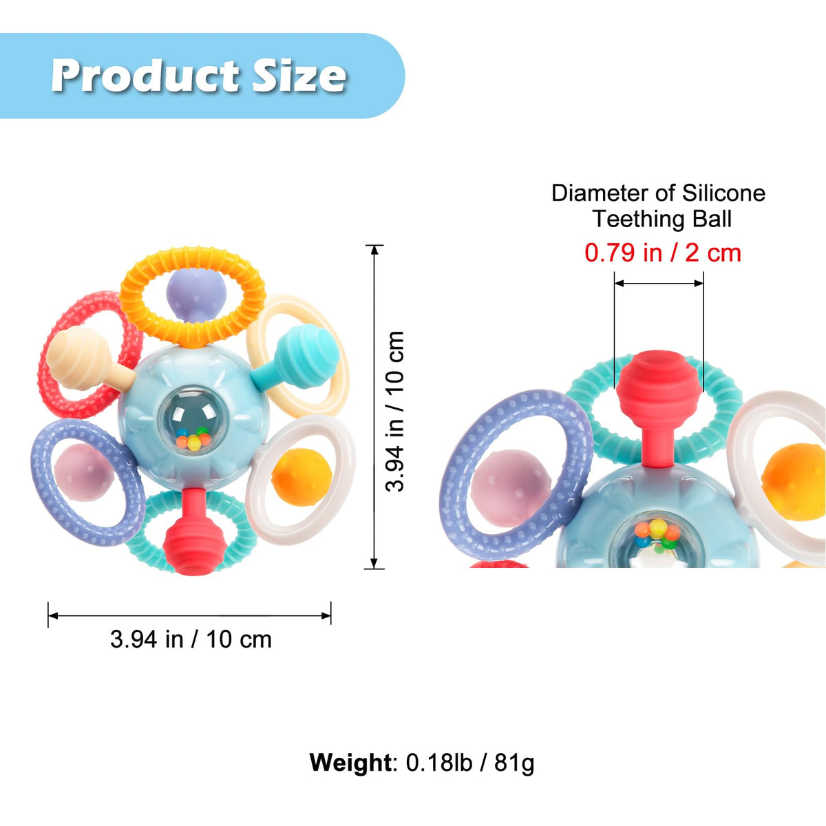Baby Montessori Sensory Teething Toy 0-6 6-12 Months, Teether Ball & Rattle - Jansha Store