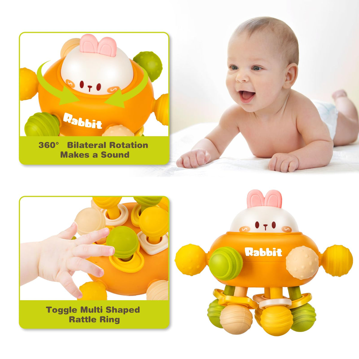 Baby Montessori Sensory Teething Toy 0-6 6-12 Months, Teether Ball & Rattle - Jansha Store