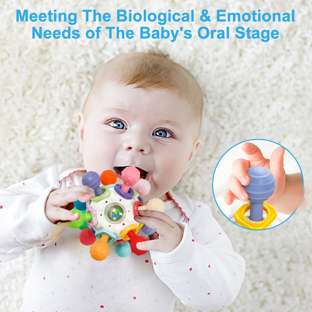 Baby Montessori Sensory Teething Toy 0-6 6-12 Months, Teether Ball & Rattle - Jansha Store